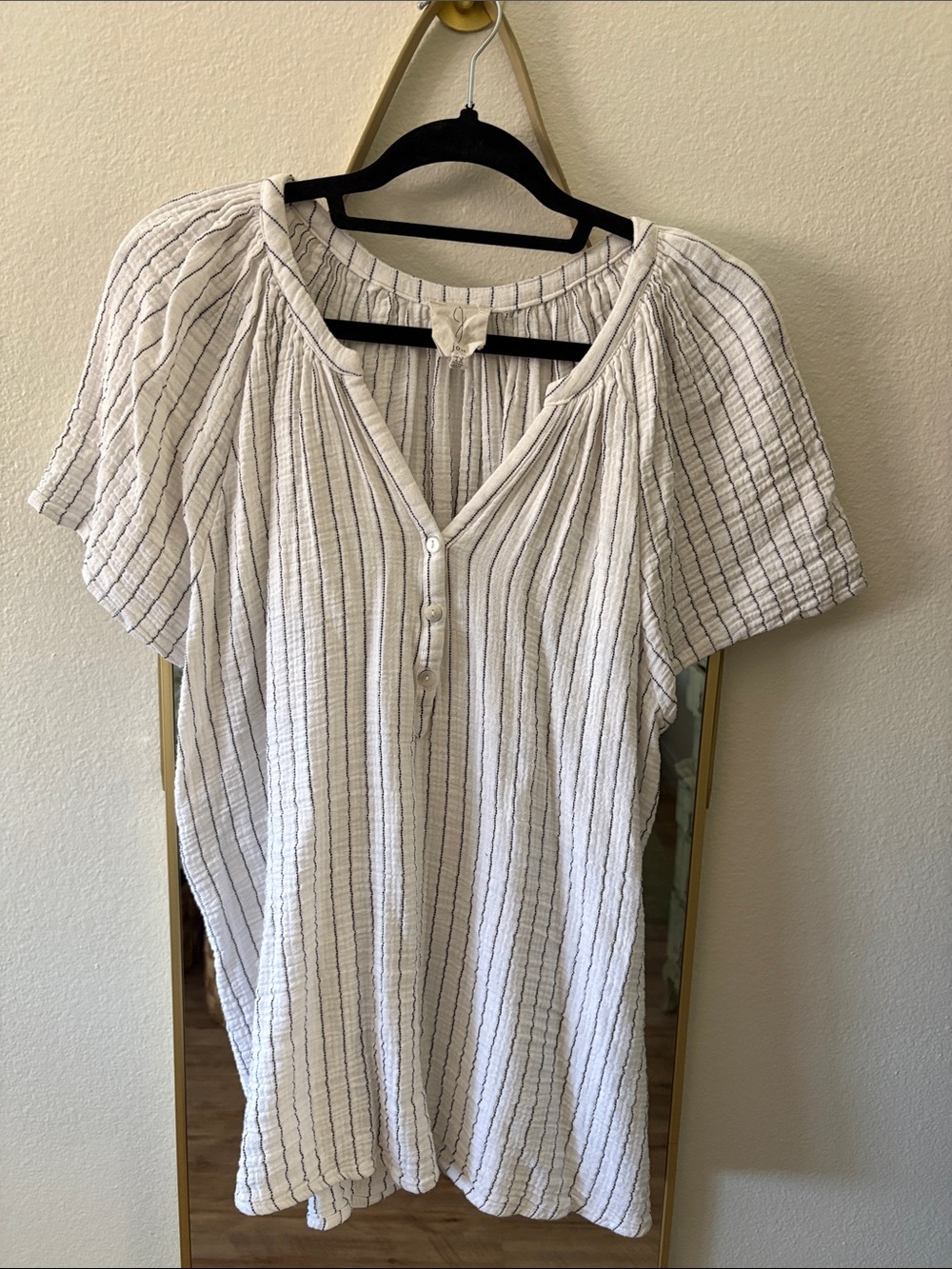 Joie Women's Striped V-Neck Button Front Top - White with Black Stripes